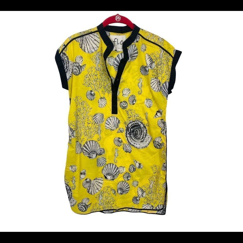 flo Yellow Black Seashell Printed Short Sleeve Tunic Dress 10